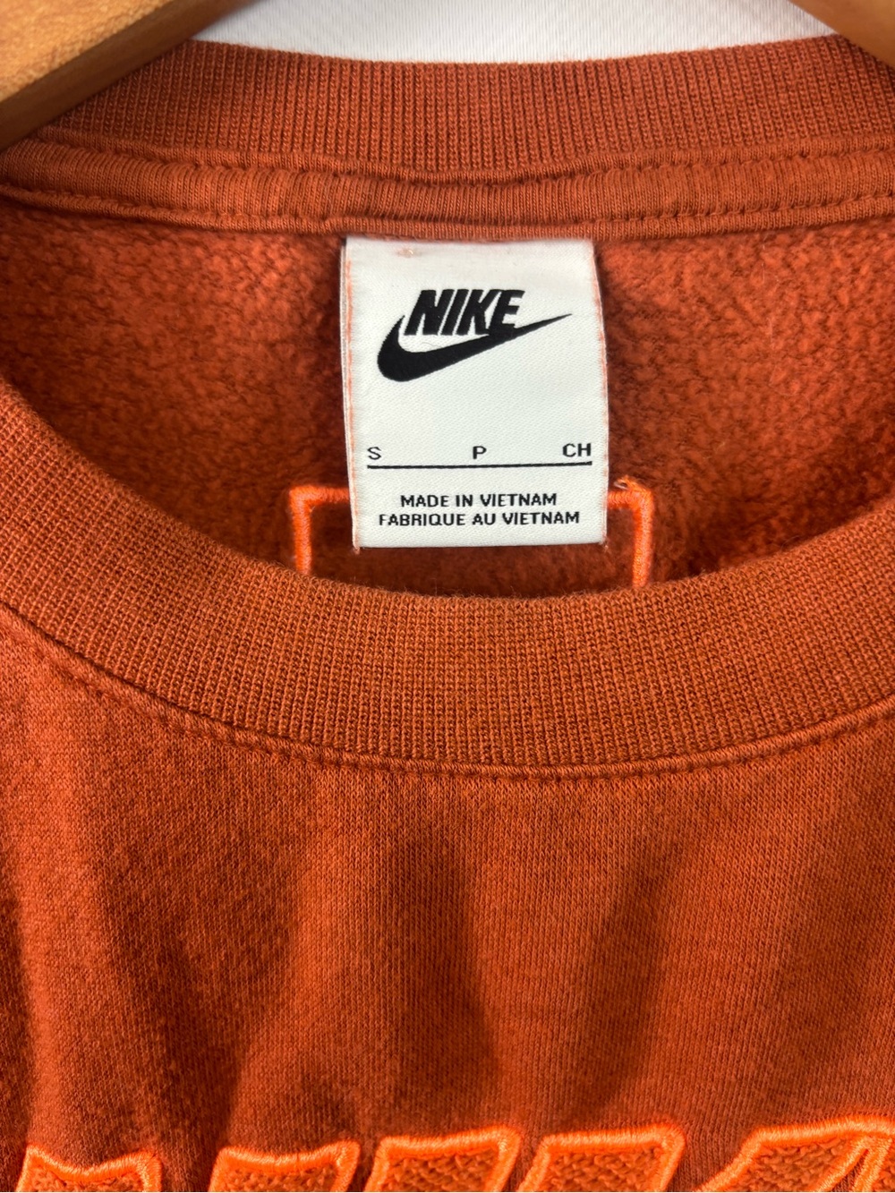 Nike Cropped Crewneck Fleece Sweatshirt Womens Size Small Orange Elastic Banded - Picture 4 of 7